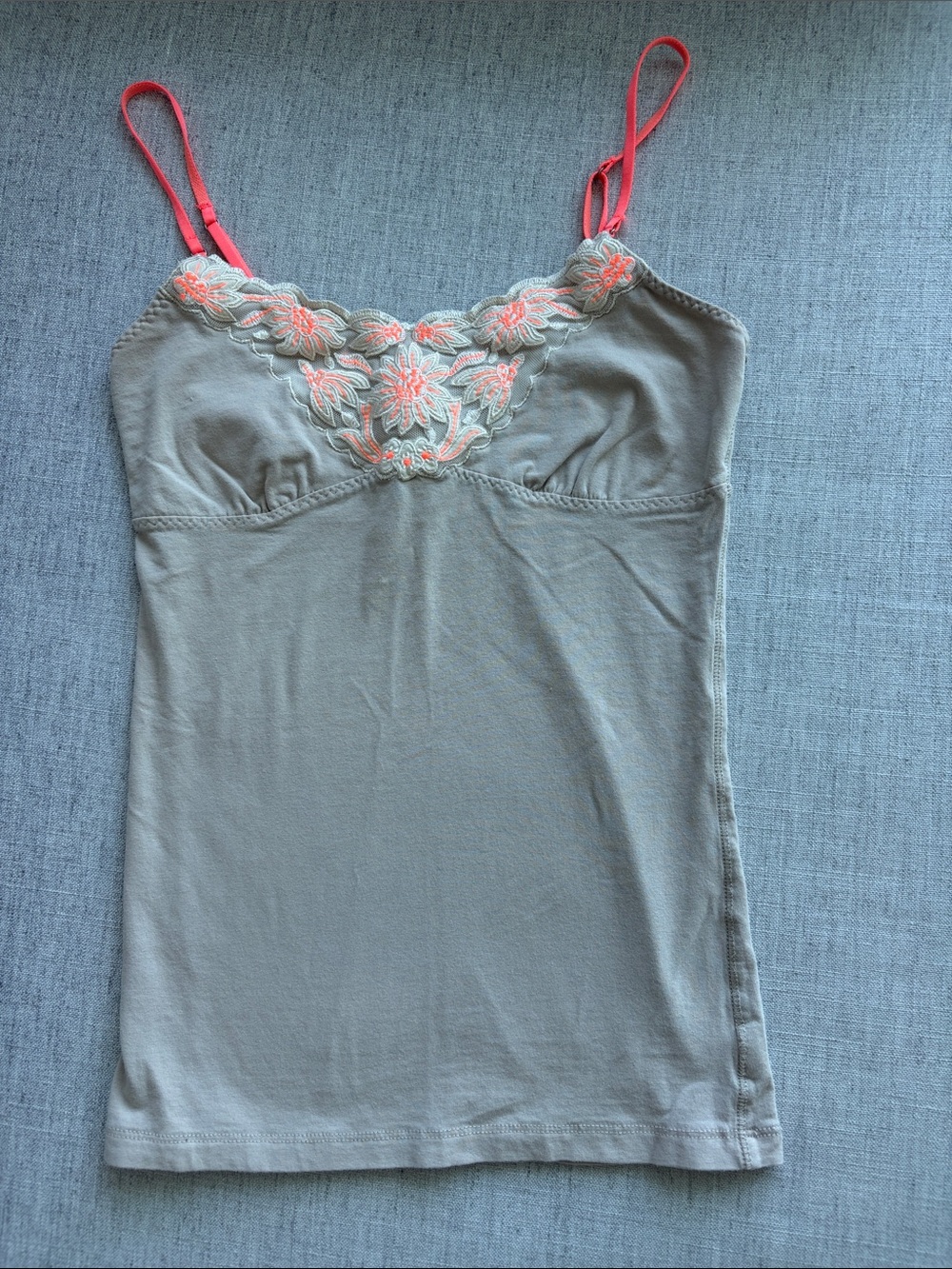 American Eagle Outfitters Beige Camisole with Coral Floral Lace